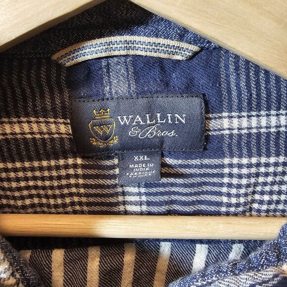 Wallin & Bros Blue White Plaid Double Layer Button-up Mens long sleeves Size XXL - Picture 5 of 11